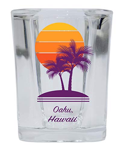 Oahu Hawaii Souvenir 2 Ounce Square Shot Glass Palm Design
