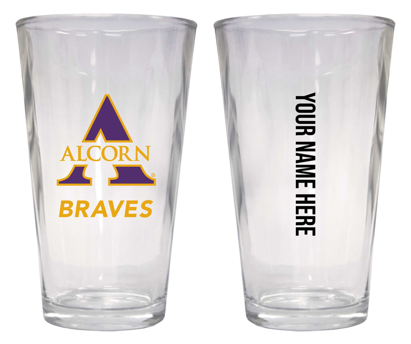Customizable NCAA Alcorn State Braves 16 oz Pint Glass – Perfect Gift Personalized With your own or any fan name