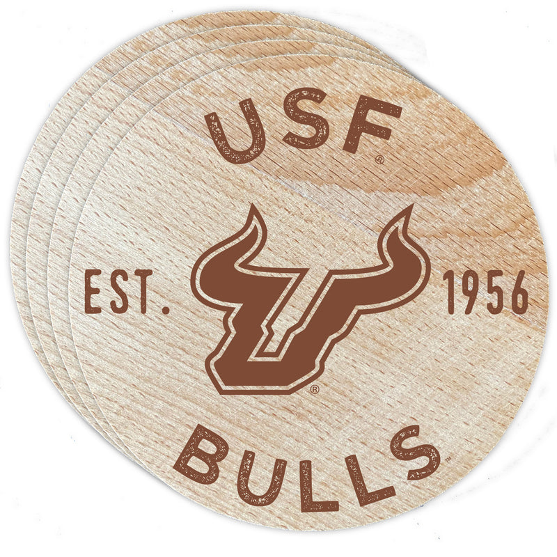 South Florida Bulls Officially Licensed Wood Coasters (4-Pack) - Laser Engraved, Never Fade Design