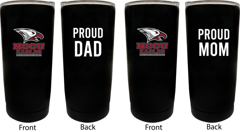 North Carolina Central Eagles NCAA Insulated Tumbler - 16oz Stainless Steel Travel Mug Proud Mom and Dad Design Black