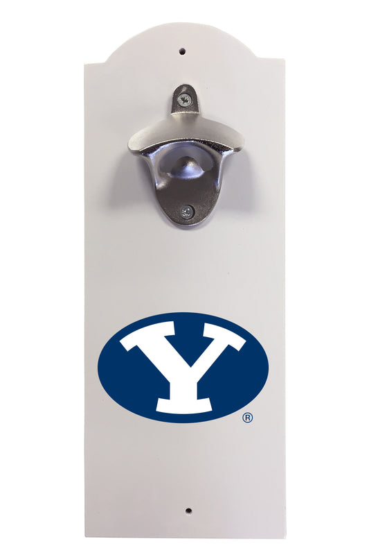 Brigham Young Cougars Wall-Mounted Bottle Opener – Sturdy Metal with Decorative Wood Base for Home Bars, Rec Rooms & Fan Caves