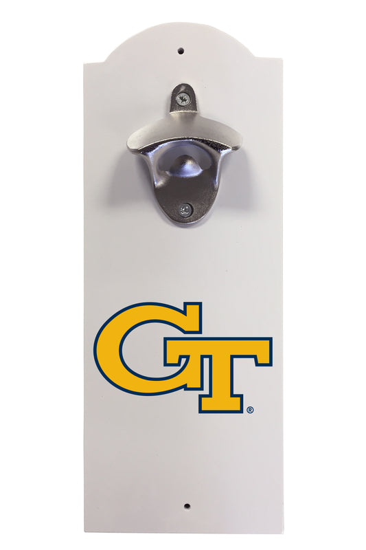 Georgia Tech Yellow Jackets Wall-Mounted Bottle Opener – Sturdy Metal with Decorative Wood Base for Home Bars, Rec Rooms & Fan Caves