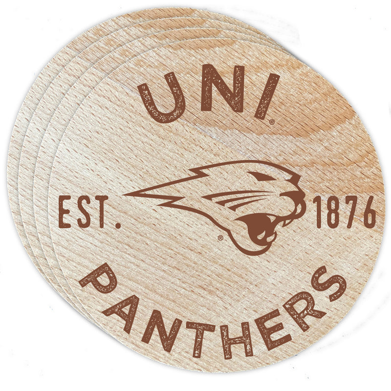 Northern Iowa Panthers Officially Licensed Wood Coasters (4-Pack) - Laser Engraved, Never Fade Design