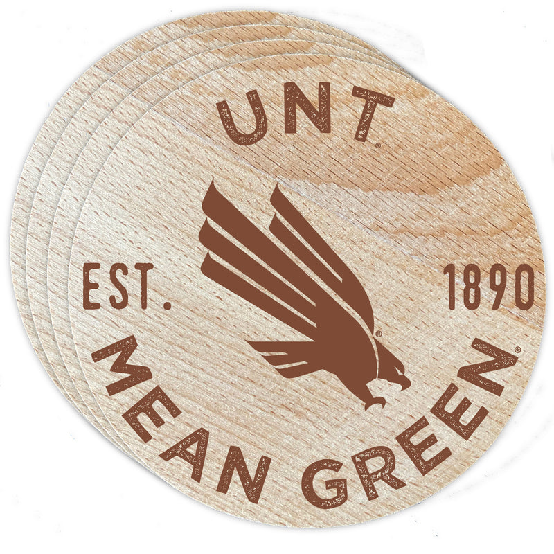 North Texas Officially Licensed Wood Coasters (4-Pack) - Laser Engraved, Never Fade Design