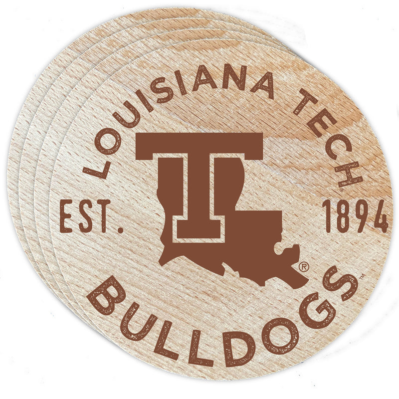 Louisiana Tech Bulldogs Officially Licensed Wood Coasters (4-Pack) - Laser Engraved, Never Fade Design