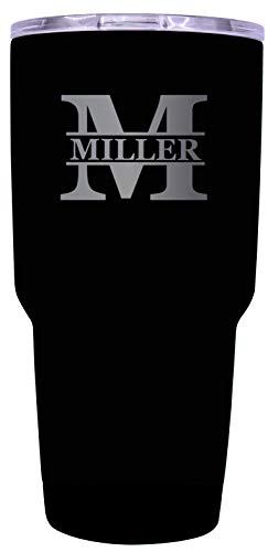 Customizable Laser Etched Monogram 24 oz Insulated Stainless Steel Tumbler Personalized with Custom Monogram Name and Initial Black Black.
