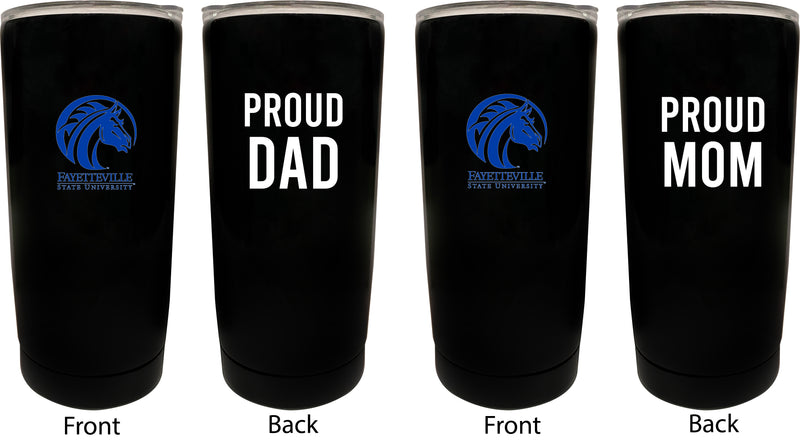 Fayetteville State University NCAA Insulated Tumbler - 16oz Stainless Steel Travel Mug Proud Mom and Dad Design Black