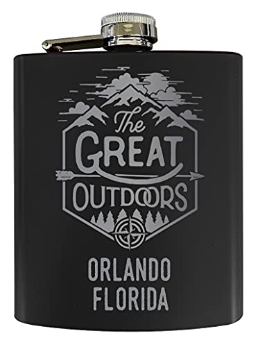 Orlando Florida Laser Engraved Explore the Outdoors Souvenir 7 oz Stainless Steel 7 oz Flask Black