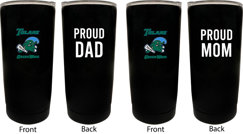 Tulane University Green Wave NCAA Insulated Tumbler - 16oz Stainless Steel Travel Mug Proud Mom and Dad Design Black