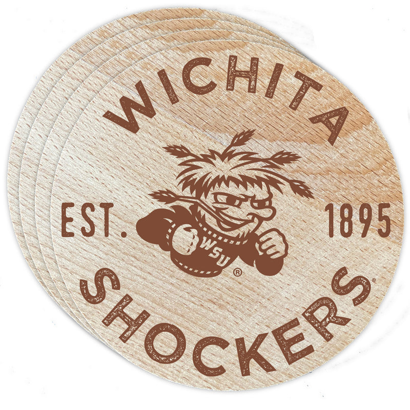Wichita State Shockers Officially Licensed Wood Coasters (4-Pack) - Laser Engraved, Never Fade Design