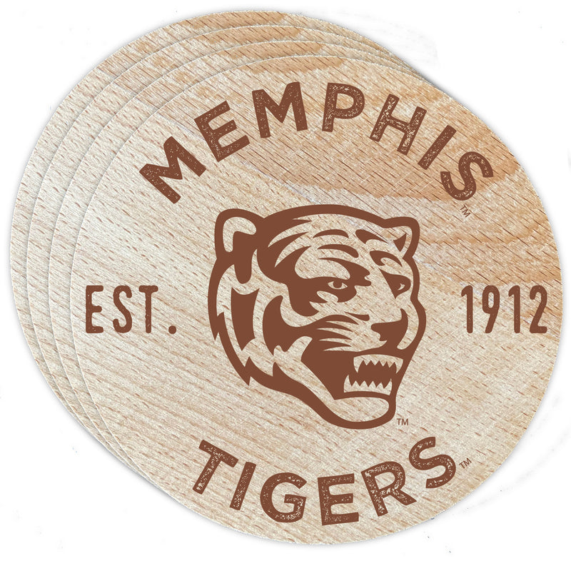 Memphis Tigers Officially Licensed Wood Coasters (4-Pack) - Laser Engraved, Never Fade Design