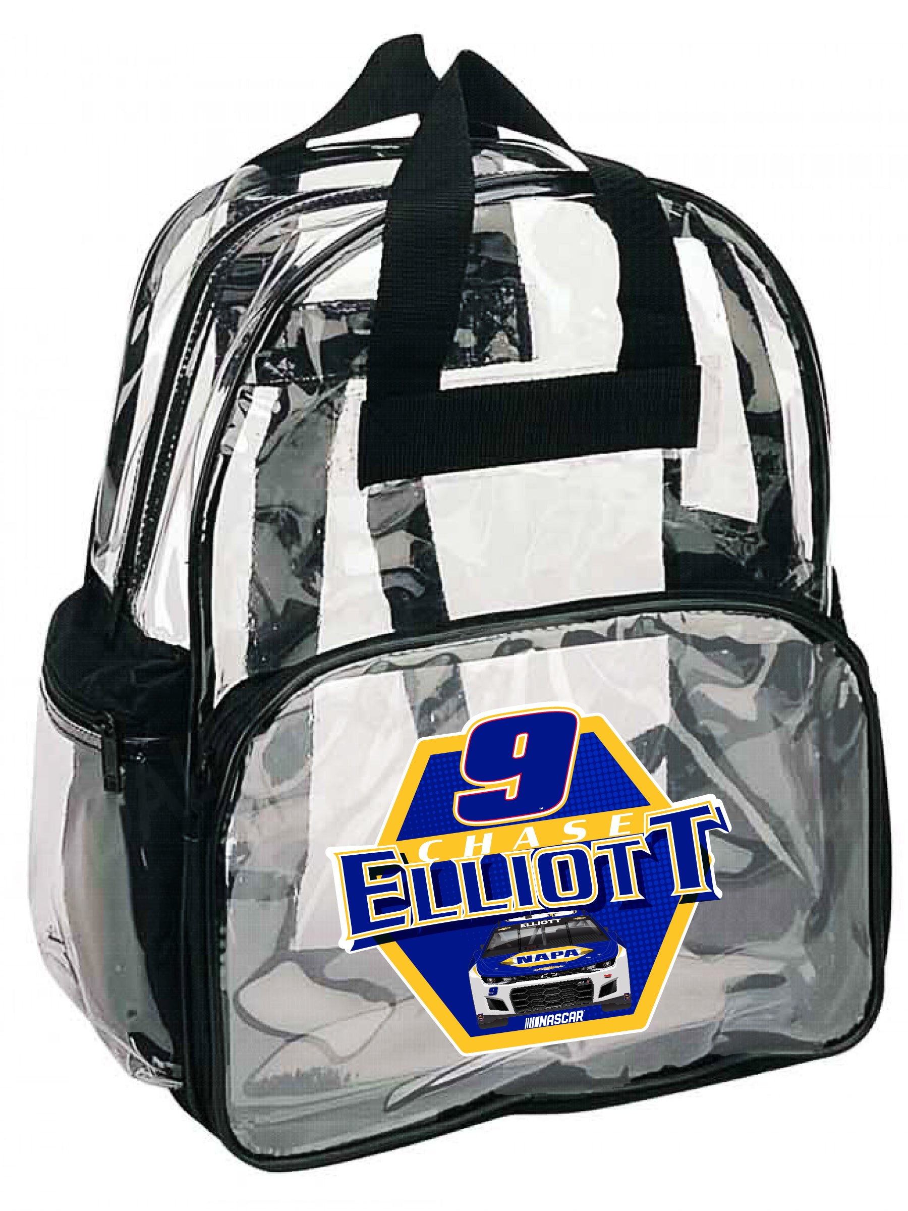 NASCAR Official Member Clear Backpack With Adjustable Straps & Mesh Side Pockets black-nascar-logo-clear-  main image 4