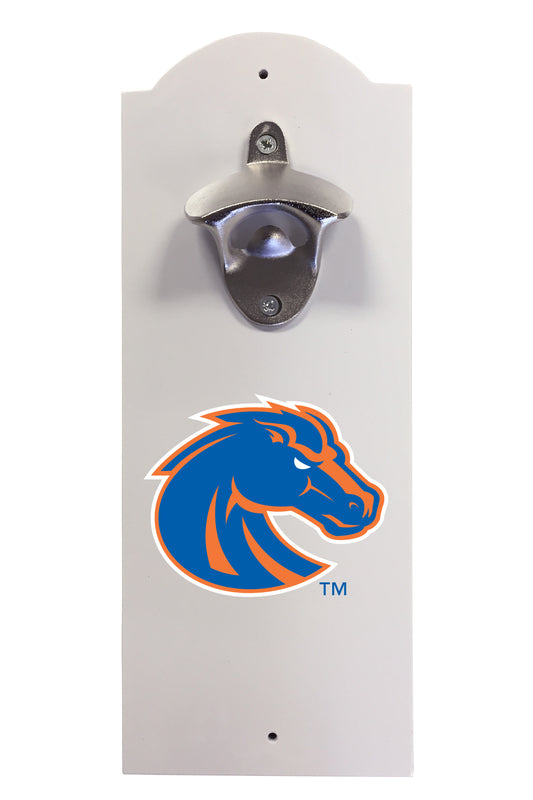 Boise State Broncos Wall-Mounted Bottle Opener – Sturdy Metal with Decorative Wood Base for Home Bars, Rec Rooms & Fan Caves