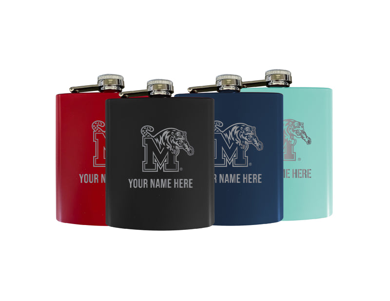Memphis Tigers Officially Licensed Personalized Stainless Steel Flask 7 oz - Custom Text, Matte Finish, Choose Your Color