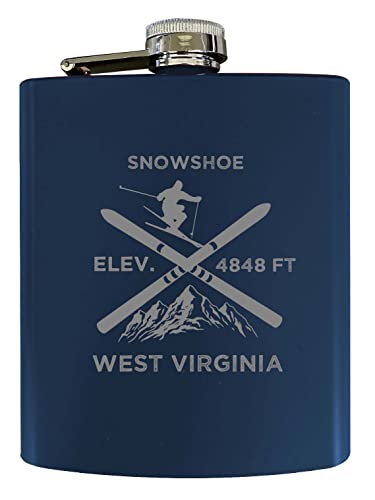 Snowshoe West Virginia Ski Snowboard Winter Adventures Stainless Steel 7 oz Flask Navy