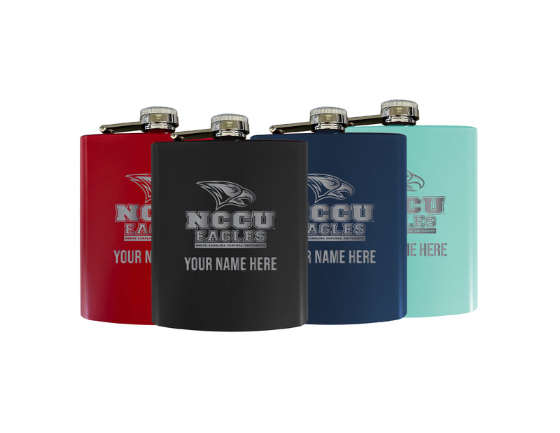North Carolina Central Eagles Officially Licensed Personalized Stainless Steel Flask 7 oz - Custom Text, Matte Finish, Choose Your Color
