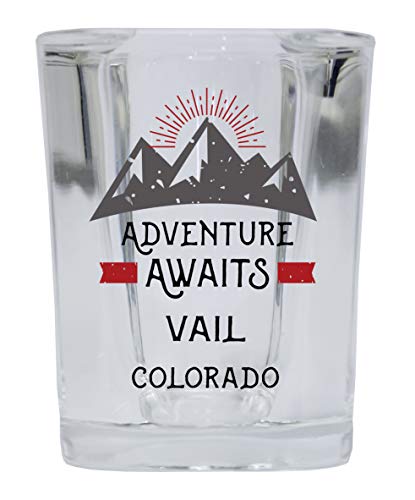 Vail Colorado Souvenir 2 Ounce Square Base Liquor Shot Glass Adventure Awaits Design