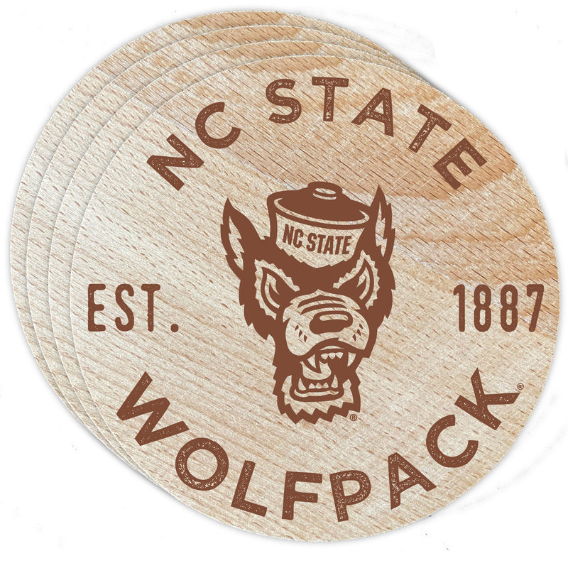 NC State Wolfpack Officially Licensed Wood Coasters (4-Pack) - Laser Engraved, Never Fade Design