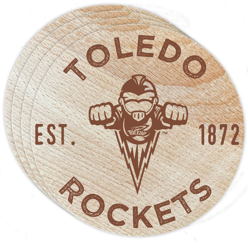 Toledo Rockets Officially Licensed Wood Coasters (4-Pack) - Laser Engraved, Never Fade Design