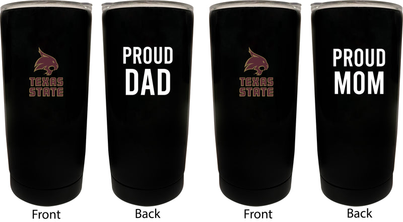 Texas State Bobcats NCAA Insulated Tumbler - 16oz Stainless Steel Travel Mug Proud Mom and Dad Design Black