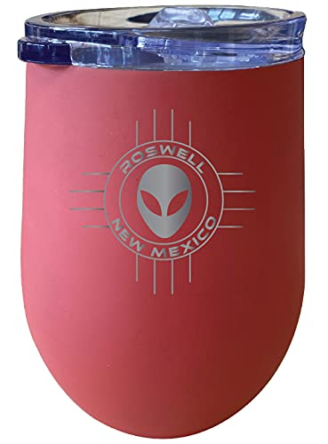 Roswell New Mexico UFO Alien I Believe Souvenir 12 oz Engraved Laser Etched Insulated Wine Stainless Steel Tumbler Coral