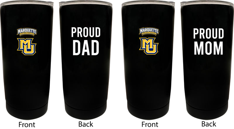 Marquette Golden Eagles NCAA Insulated Tumbler - 16oz Stainless Steel Travel Mug Proud Mom and Dad Design Black