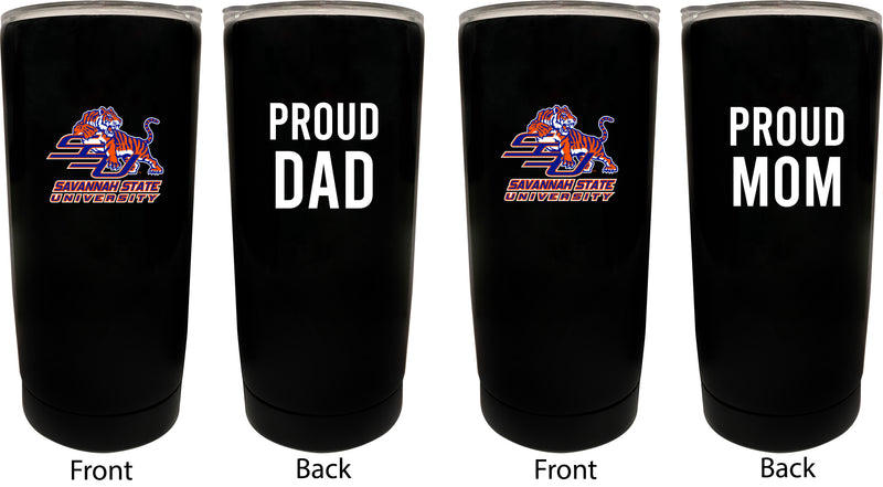Savannah State University NCAA Insulated Tumbler - 16oz Stainless Steel Travel Mug Proud Mom and Dad Design Black