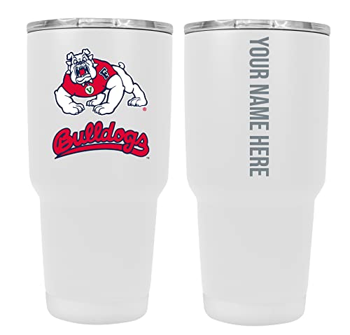 Custom Fresno State Bulldogs White Insulated Tumbler - 24oz Engraved Stainless Steel Travel Mug