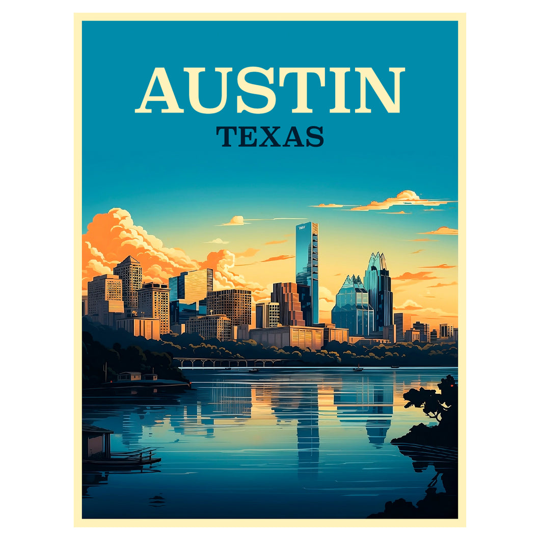 Exclusive Austin Texas Collectible - Vintage Travel Poster Art