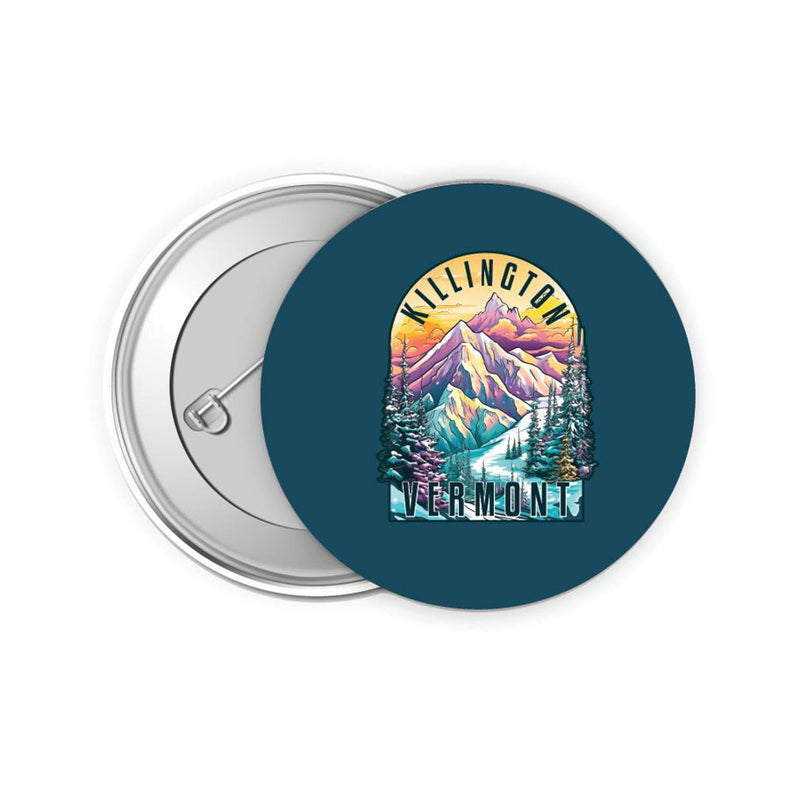 Killington Vermont Design B Souvenir Small 2-Inch Button Pin 4 Pack