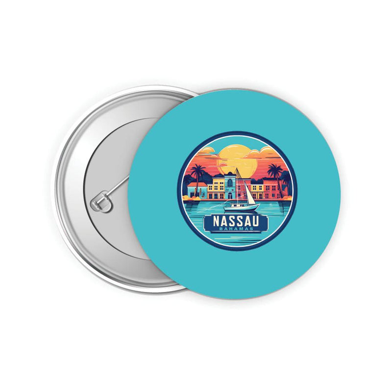 Nassau the Bahamas Design A Souvenir Small 2-Inch Button Pin 4 Pack