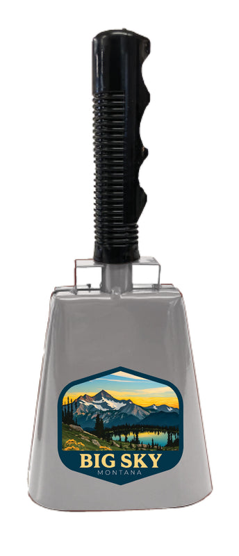 Big Sky Montana Mountain and Lake Design Souvenir Destination Cowbell