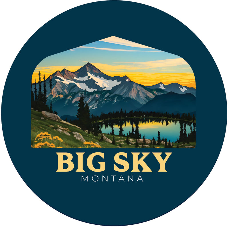 Big Sky Montana Mountain and Lake Souvenir Memories Round Durable Vinyl Decal Sticker
