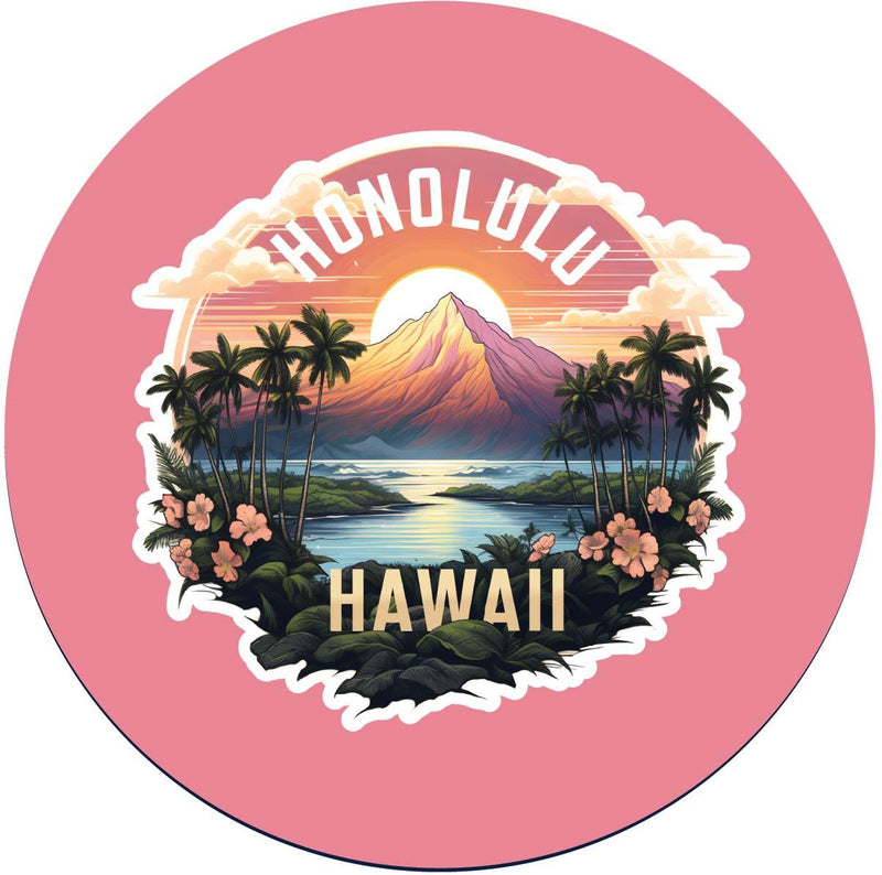 Honolulu Hawaii A Souvenir Memories Round Durable Vinyl Decal Sticker
