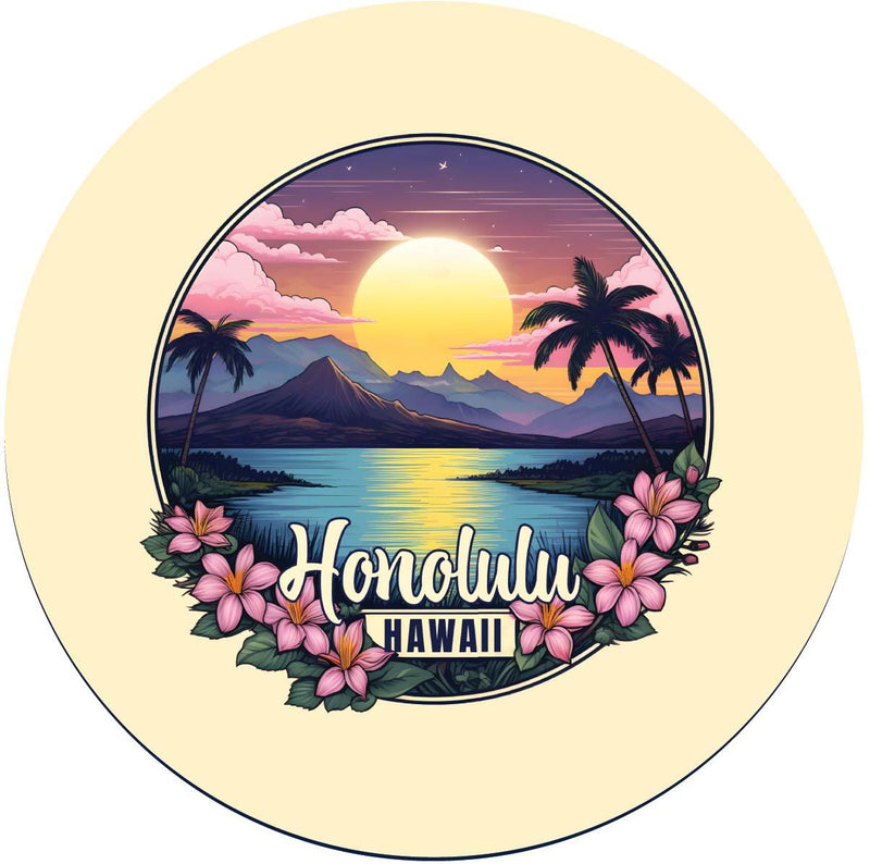 Honolulu Hawaii B Souvenir Memories Round Durable Vinyl Decal Sticker