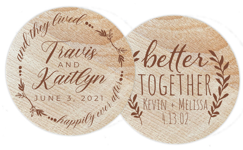 Personalized Wedding Gift Customizable Wooden Coasters Custom with Etched Name Anniversary, Wedding Favors for Guests in Bulk