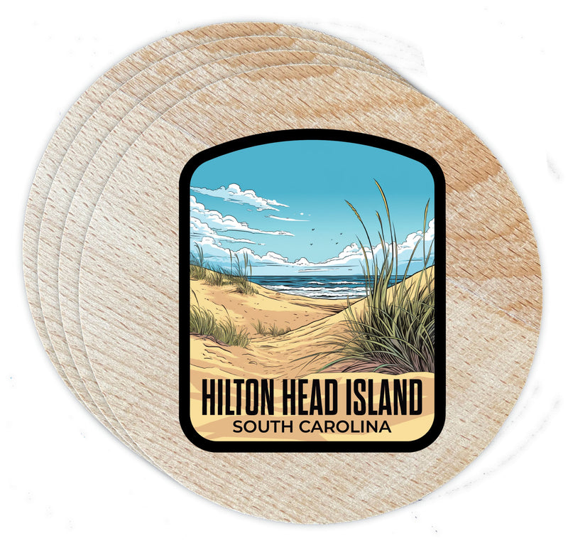 Hilton Head Island Design A Souvenir Coaster Wooden 3.5 x 3.5-Inch 4 Pack