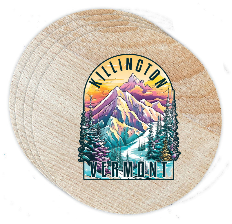 Killington Vermont Design B Souvenir Coaster Wooden 3.5 x 3.5-Inch 4 Pack