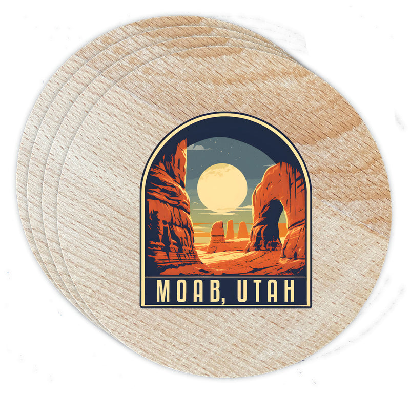 Moab Utah Design B Souvenir Coaster Wooden 3.5 x 3.5-Inch 4 Pack