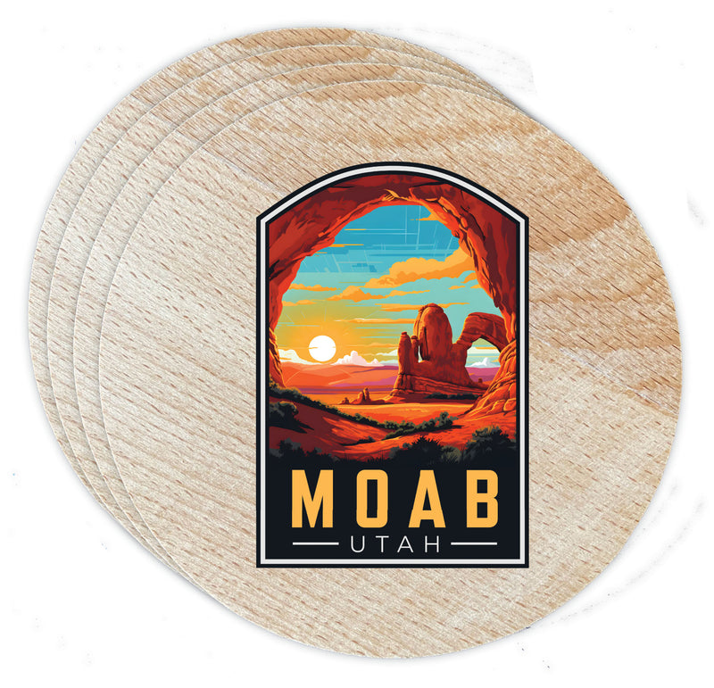 Moab Utah Design C Souvenir Coaster Wooden 3.5 x 3.5-Inch 4 Pack