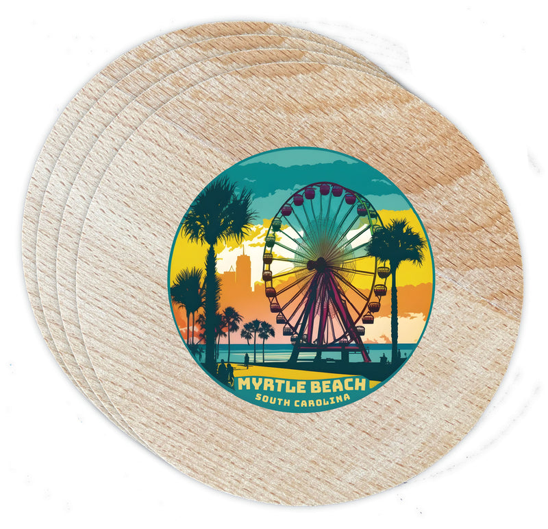 Myrtle Beach South Carolina Souvenir Coaster Wooden 3.5 x 3.5 Inch White