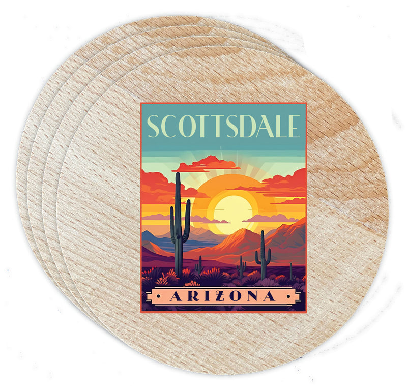 Scottsdale Arizona Design C Souvenir Coaster Wooden 3.5 x 3.5-Inch 4 Pack
