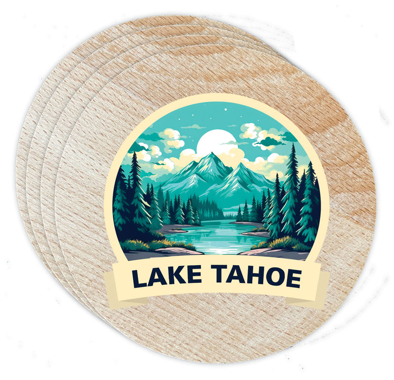Lake Tahoe California Design A Souvenir Coaster Wooden 3.5 x 3.5-Inch 4 Pack