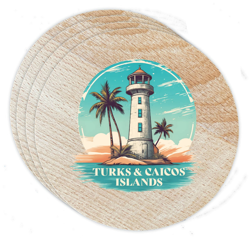 Turks And Caicos Design A Souvenir Coaster Wooden 3.5 x 3.5-Inch 4 Pack