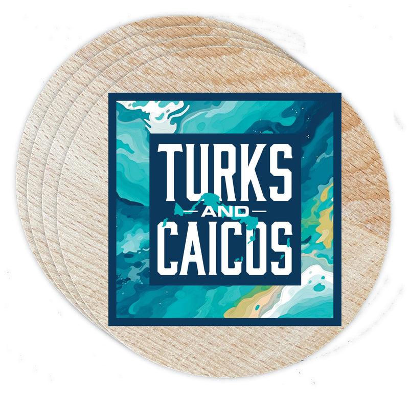 Turks And Caicos Design B Souvenir Coaster Wooden 3.5 x 3.5-Inch 4 Pack