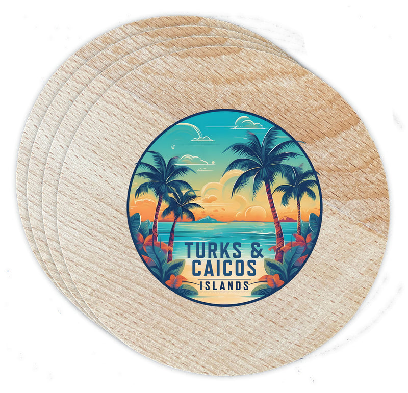 Turks And Caicos Design D Souvenir Coaster Wooden 3.5 x 3.5-Inch 4 Pack