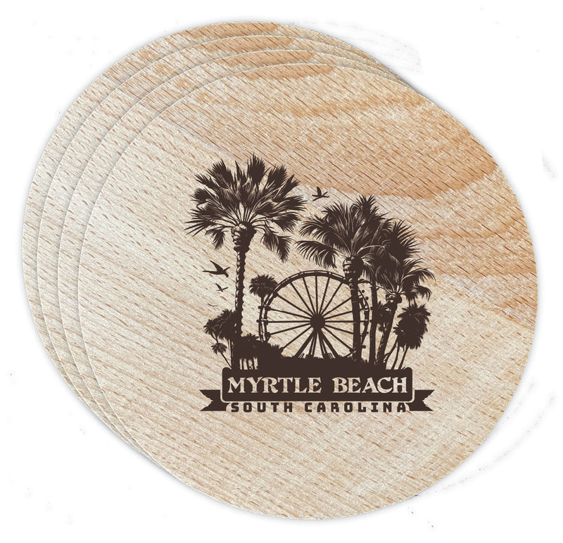 Myrtle Beach South Carolina Laser Etched Souvenir Coaster Wooden 3.5 x 3.5 Inch White