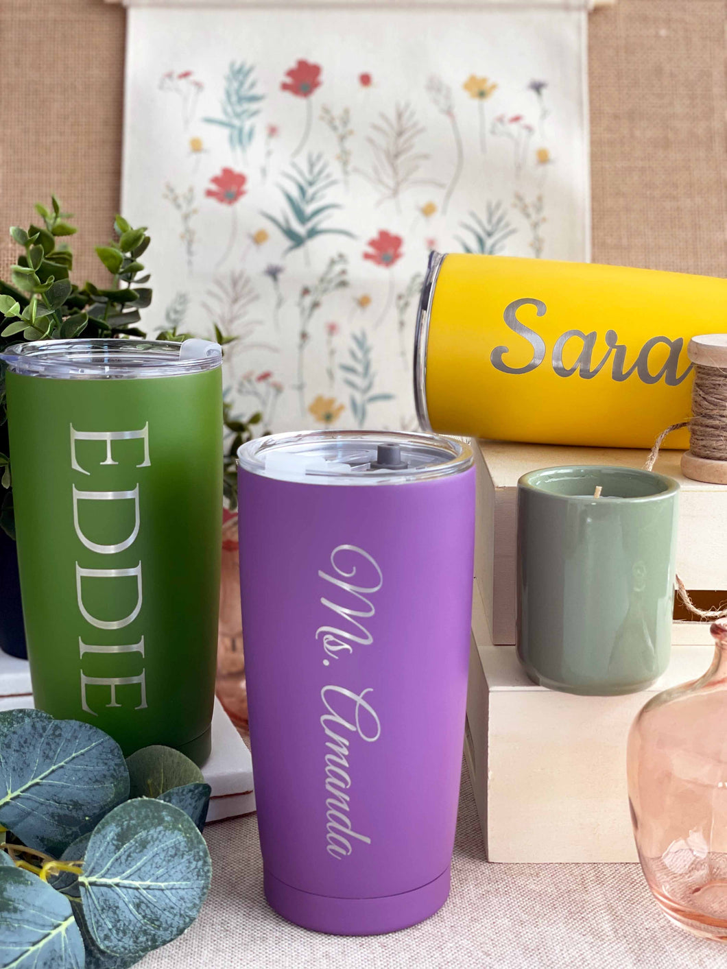 Customizable Engraved 16 oz Insulated Stainless Steel Tumbler Personalized with Custom Text or Name Choice of 10 Colors