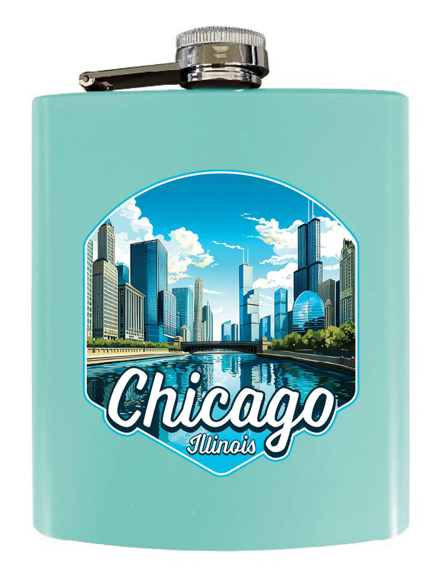 Chicago Illinois A Souvenir 7 oz Steel Flask Matte Finish