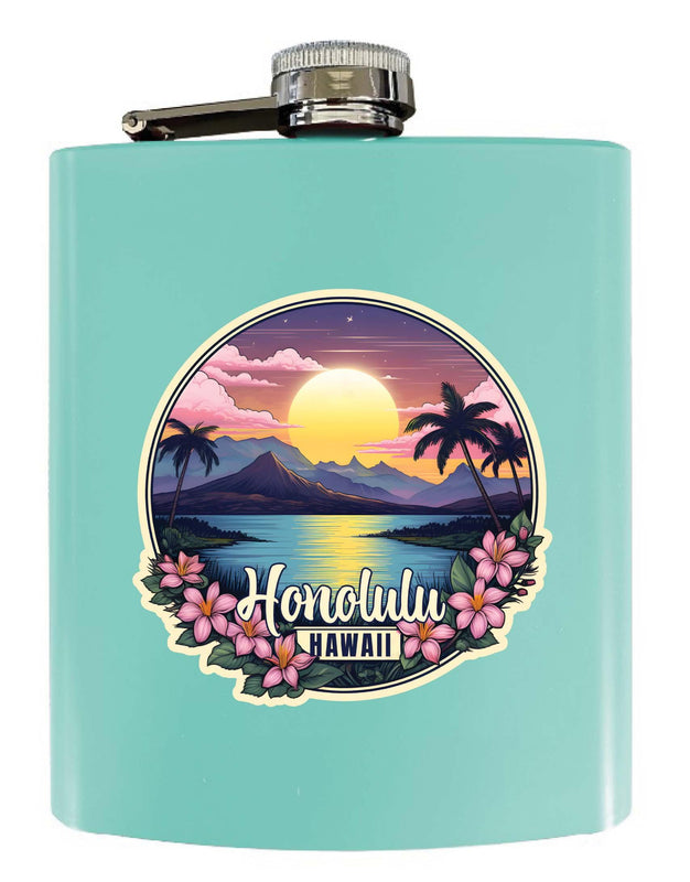 Honolulu Hawaii B Souvenir 7 oz Steel Flask Matte Finish